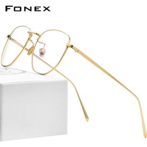FONEX Pure Titanium Brillen Frame Mannen Bijziendheid Optische Recept Oversize Bril Voor Vrouwen Gold Polygon Eyewear 8518