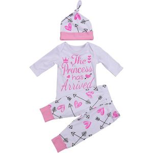 3 STKS Set Pasgeboren Kleding De Prinses Heeft Aangekomen Meisje Lange Mouw Bodysuit Tops + Broek Legging Hoed Outfit Kid Kleding 0-24 M