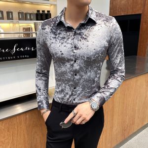 Grijs Lange Mouw Mannen Fluwelen Warm Houden Camisa Sociale Masculina Overhemd Mannen Formele Shirts Voor Mannen Ropa De hombre