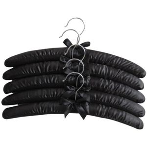 15 Inch Grote Satin Padded Hangers, Zijde Hangers Voor Trouwjurk Kleding, Jassen, Pakken, blouse (Zwart, 5 Pack)