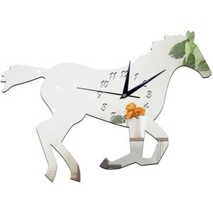 Versieren Home 3D Paard Cartoon Klok Kunst Muur Spiegel Sticker Decoratie Decals Muurschildering Verwijderbare Decor Behang LF-1187