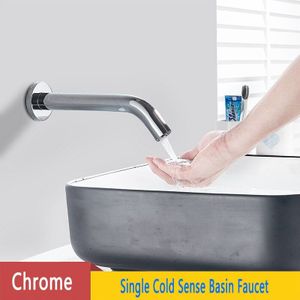 Chrome Sensor Wastafel Kraan Wandmontage Handen Touch Sense Kraan Enkel Gat Bad Kraan Enkel Koud Water Mengkraan