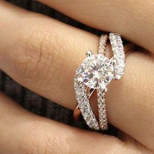 Verlovingsringen Vrouwen 1 Pc Mooie Bruiloft Sieraden Dames Rose Goud Zirkoon Luxe Kristal Ring