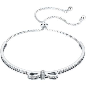 Wostu 925 Sterling Zilver Sparkling Strik Ketting Verstelbare Armband Bangle Voor Vrouwen S925 Sieraden CQB108