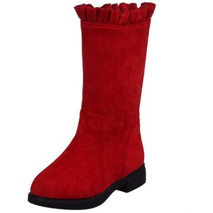 Meisjes Herfst Winter Mid-kalf Laarzen Suede Leer Mode Prinses Ruches Laarzen antislip Ronde Teen Platte Studenten botas Schoenen