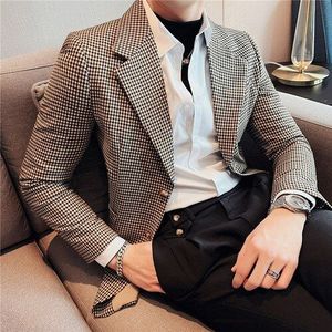 Britse Stijl Plaid Mannen Blazers 2022 Lente Bruiloft Business Casual Jasje Streetwear Sociale Jurk Jas Blazer Masculino