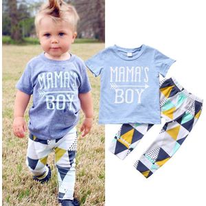 Zomer 2 Stuks Outfit Peuter Kids Kleding Set Baby Boy Kleding Pasgeboren Korte Mouw Katoenen T-shirt Tops + Geometrische Broek