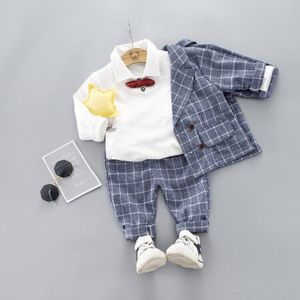 Hylkidhuose Baby Jongens Kleding Sets Peuter Baby Kleding Suits Herfst Plaid Jas T-shirt Broek Kind Casual Kostuum