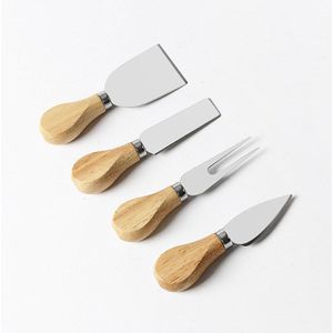 4 Stuks Houten Handvat Kaasplank Sets Eiken Bamboe Brood Pizza Kaas Cutter Knife Slicer Bakken Tools Keuken Koken Gereedschap