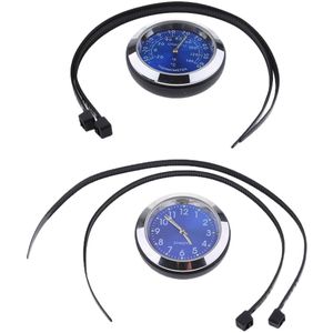 2 Stuks Universele Thermometer Motorfiets Stuur Mount Horloge Klok Waterdicht Dial En Temp Temperatuurmeter-Blauw