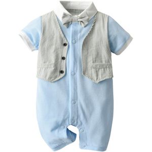 0-24M Pasgeboren Baby Jongens Kleding Sets 2 Stuks Bow Tie Korte Mouw Turn Down Kraag Romper Tops + Vest Outfits