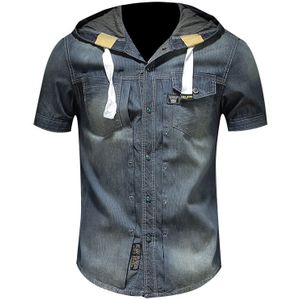 Mannen Denim Shirts Zomer Mode Korte Mouw Katoen Casual Button Up Hoodie