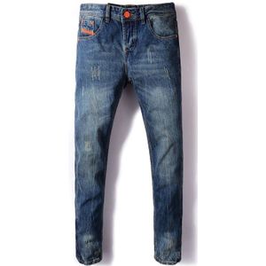 Mannen Jeans Straight Fit Ripped Jeans Italiaanse 100% Katoen Verontruste Denim Jeans Homme