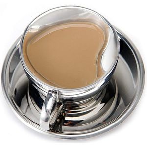Realand 5 Oz Roestvrij Staal Hartvormige Double Wall Espresso Mok Tea Cup Met Schotel Melk Cappuccino Latte Cup set