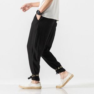 Mannen Streetwear Chinese Stijl Hanfu Kung Fu Casual Harembroek Tang Pak Japanse Katoen Linnen Wijde Pijpen Broek Zwart Bodems