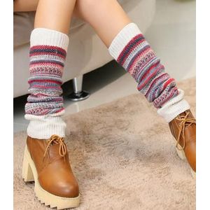 Antieke Kleur Strepen Mode Vrouwen Gebreide Sokken Lange Scaldamuscoli Slobkousen Laarzen Vrouwen Winter Warmer Boho Warmte