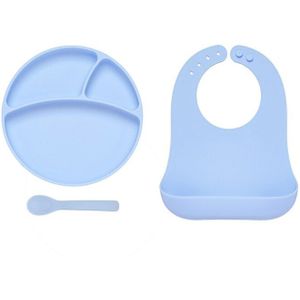 Baby Pasgeboren Slabbetjes + Verdeeld Diner Plaat + Lepel Set Siliconen Feeding Speeksel Handdoek