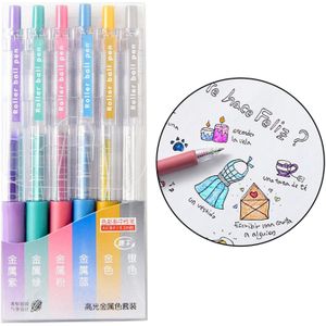 6 Kleuren Glitter Gel Pennen Set Voor Kids Volwassenen Kleurboeken Tekening Doodling