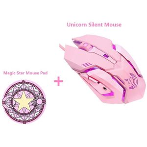 Bedrade Roze Gaming Muis 3200Dpi Eenhoorn Backlight Innerlijke Stijlvolle Mooie 4 Niveau Dpi Bedrade Vrouwen Muizen Voor Kantoor Games