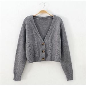 Herfst Winter Korte Hoge Taille Effen Kleur Trui Vrouwen Single-Breasted Gebreid Vest Kleine Sweter Vrouwen Jas Top femme