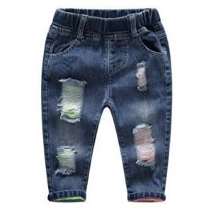 Kinderen Jeans Gat Baby Jongens Denim Broek Denim Broek Elastische Taille Katoen Sanicebeen Straight Solid Medium