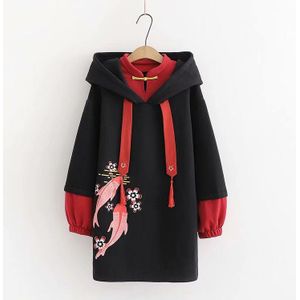 S-XL Zwart Harakuju Cartoon Gedrukt Lange Truien Voor Vrouwen Lange Mouwen Katoen Hooded Sweatshirts Patchwork Trekkoord Trainingspakken