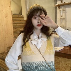 Trui Vest Vrouwen Alle-Wedstrijd V-hals Mouwloze Gebreide Truien Meisjes Zoete Mooie Eenvoudige Elegante Lambrisering Chic Koreaanse Losse