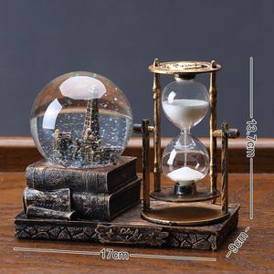 2 In 1 Retro Crystal Ball Tafel Klok Met Licht Muziek Decoratie Voor Bureau Kast Woonkamer Woondecoratie Zandloper timer