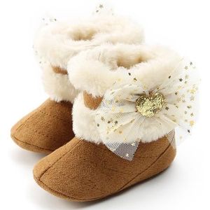 Baby Baby Meisje Snowboots, soft Sole Antislip Faux Fur Voering Enkellaarsjes Met Leuke Tule Strik Winter Warm