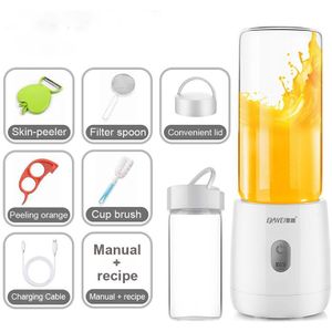 Mini Draagbare Usb Oplaadbare Juicer Blender Met 6 Blades 400Ml Wit Persoonlijke Blender Voor Reizen Vlekken Home Office En out