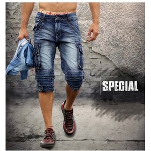 Motorrijden Broek Zomer Mannen Multi-Pocket Cropped Jeans Kominie Overalls Retro Gewassen Oude Overalls Casual
