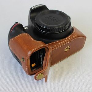 Pu Leather Case Voor Nikon D3100 D3200 D3300 D3400 Dslr Camera Tas Half Body Set Draagbare Cover Met Batterij Opening