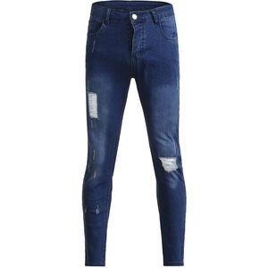 Mannen Jeans Broek Herfst Denim Katoen Straight Pocket Broek Verontruste Vernietigd Gat Afgeplakt Slim Fit Denim Jeans Broek Jogger