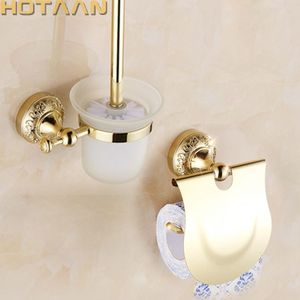 , Badkamer Accessoires Set, Papier Houder, Toiletborstel Houder, Badkamer Sets, goud Kleur Badkamer Product YT-12900-2