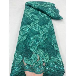 Blad Luxe Borduurwerk Liser Sequince Stof Klassieke Nigeriaanse Kant Voor Feestjurk NN585_K