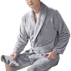 Winter Mannen Warme Nachtkleding Zachte Pyjama Met Riem Casual Solid Sjerpen Mannelijke Homewear Lange Mouwen Nightgrown Pyjama