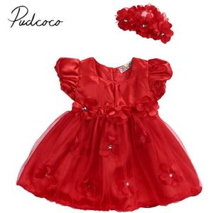 Baby Zomer Kleding Pasgeboren Baby Baby Kid Meisje Prinses Partij Bruiloft Tutu Kant 3D Bloem Tule Jurk Hoofdband 0 -3 T