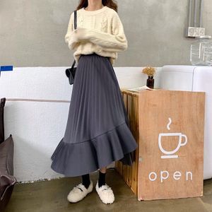 Bella Filosofie Lente Koreaanse Rok Vrouwen Hoge Taille Asymmetrische Midi Elastische Geplooide Rokken Vrouwelijke Casual Mode Tij