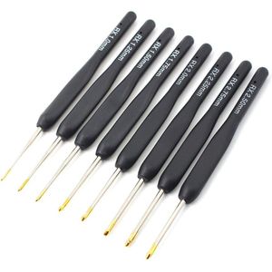 8 Stks/set Zwart Breien Naalden Tpr Rubberen Handvat Aluminium Haaknaalden Voor Knit Diy Craft Loom Tool Weven Kit Vlecht