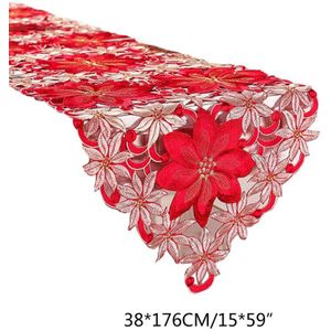 Dubbele Dikte Rode Rustieke Cutwork Geborduurde Bloemen Tafellopers Kerstversiering Voor Thuis Eetkamer