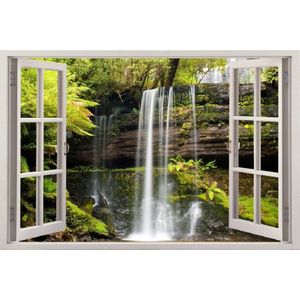 3D Effect Window View Muurstickers Natuur Waterval Omlijst Vinyl Decal Decor Muurschildering Keuken Badkamer Motorbike Wall Art