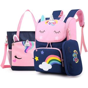 Leuke School Aktetas Rugzak Voor Meisjes Eenhoorn Patroon Schooltas 3Pcs Set Etui Tote Messenger Bags Kids Boek bacpack