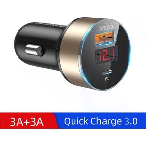 Gtwin Quick Charge 3.0 Dual Usb 6A Autolader Led Display Voor Iphone Xiaomi Huawei QC3.0 PD3.0 Type C Auto mobiele Telefoon Oplader