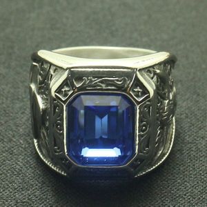 Cowboy Neushoorn Hoorn Mannen Jongens 316L Rvs Cool Blue Stone Ring Grote Voor Vriend