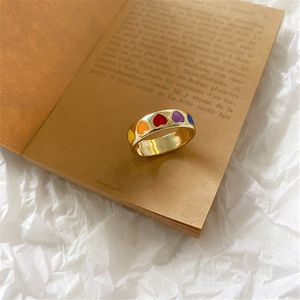 Vintage Bohemen Kleurrijke Enamel Hart Ring Leuke Eenvoudige Metalen Goud Zilver Kleur Ringen Voor Vrouwen Punk Rock Sieraden