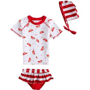 Vivo-biniya Meisjes Rash Guard Zwemmen Pak Watermeloen Print Wit en Rood Badmode Kids Swim shirt shorts cap 3-10 jaar UPF50 +