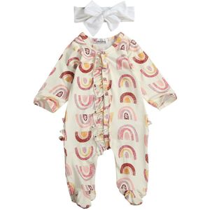 Baby Lente Herfst Kleding Pasgeboren Baby Girl Outfit Lange Mouwen Footies Regenboog Gedrukt Kleding Verstoorde Zipper Jumpsuit