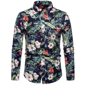 Herfst Bloemen Shirt Mannen Gedrukt Casual Heren Shirt Lange Mouw Mannelijke Streetwear Tops Camisa Hombre Laple Blouse Slim Fit