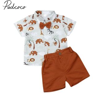 Baby Zomer Kleding Peuter Jongens Party Gentleman Formele Pak Katoenen Jurk Shirt + Shorts Broek Dieren Print Outfits 1 -6 T