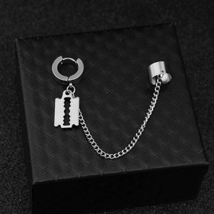 Rvs Oor Ketting Key Lock Blade Hanger Mannen Vrouwen Earring Koppels Oren Clip Sieraden